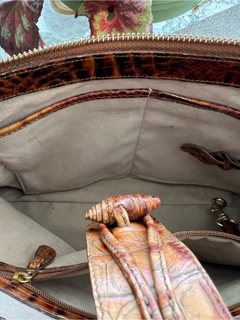 Brahmin Isabelle Tortoiseshell Croc-Embossed Tote in Warm Brown - Picture 8 of 12